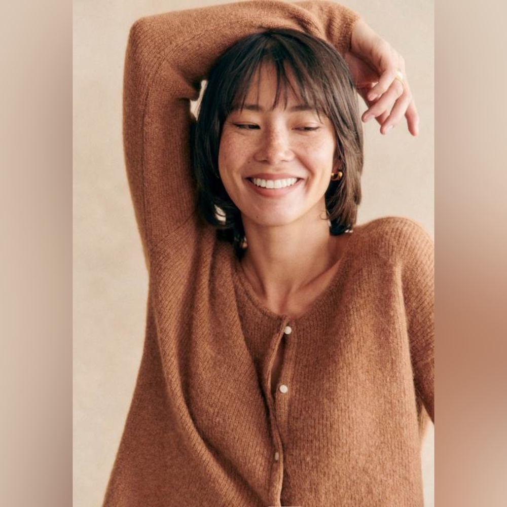 Sezane Gaspard Button Cardigan in Chestnut Brown - Picture 2 of 10